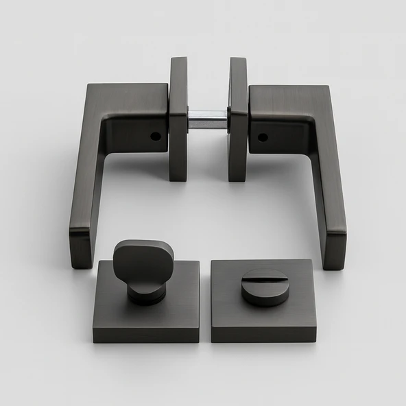 İnox Titanyum Wc Banyo Tipi Kapı Kolu Rozetli Sağ Sol Uygun Modern İç Kapı Kilitli 1 Takım - Resim 3