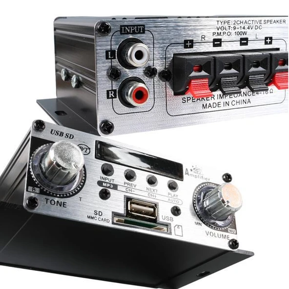 MagicVoice YW-191L 12 Volt 100 Watt Motosiklet Bluetooth Amfi USB/SD 2 Kanal Pazarcı - Anfi (125X95X40mm) - 2