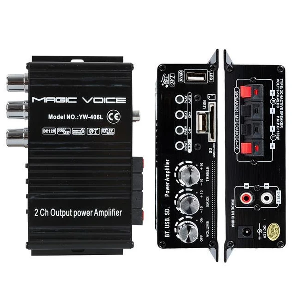 MagicVoice YW-406L 12 Volt 100 Watt Motosiklet Bluetooth Amfi USB/SD 2 Kanal Pazarcı - Anfi (154X80X42Mm) - 2
