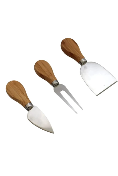 MTM Home Doğal Bambu 4 lü Peynir Sunum Seti Ahşap Sunum Tahtası, Paslanmaz Çelik Çatal, Bıçak, Spatula - 3