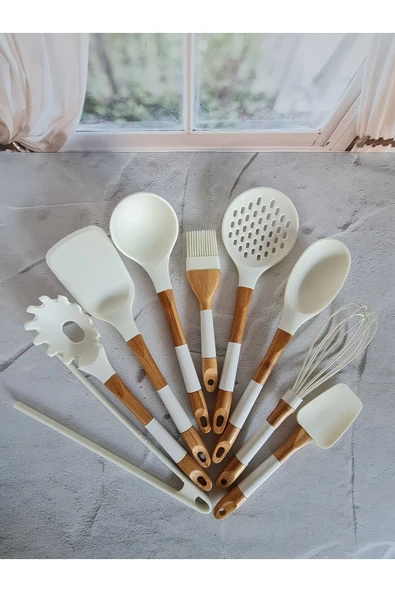 AROW Ladynur Pink&more 9 Parça Bambu & Silikon Chef Set - Beyaz - 6