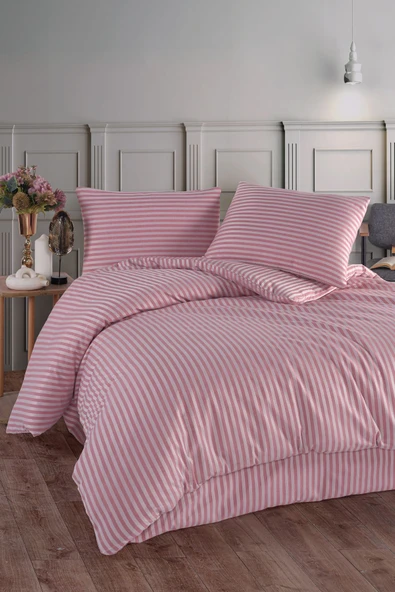 LUYASHOP Pamuklu Saten Tek Kişilik Lastikli Çarşaflı Nevresim Takımı Gül Kurusu