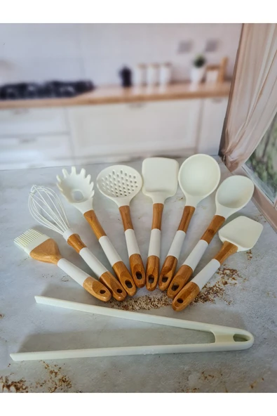 AROW Ladynur Pink&more 9 Parça Bambu & Silikon Chef Set - Beyaz - 5