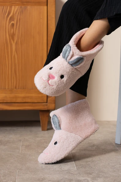 Albishoes Kadın Tavşan Figürlü Ev Botu Panduf Anne Çocuk Yumuşak Rahat Sessiz Taban Ev Ayakkabısı - 2