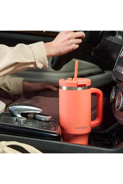 ShopZum Contigo Üniseks Yetişkin Streeterville Tumbler Pipetli Yalıtımlı Su Şişesi, 1.2l, Mercan - 6