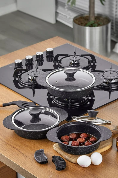 Taç Granit Plus 3 Lü Sahan Seti Slikonlu Siyah 3521 - Resim 4