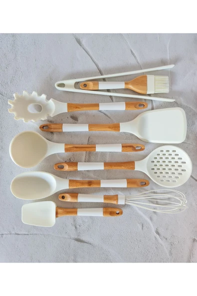 AROW Ladynur Pink&more 9 Parça Bambu & Silikon Chef Set - Beyaz - 3