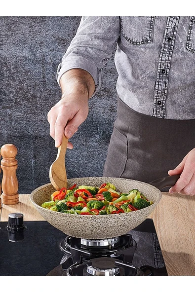 FALEZ Creamy 28 Cm Granit Wok Tava - 1