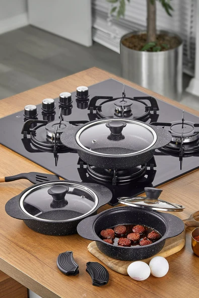 Taç Granit Plus 3 Lü Sahan Seti Slikonlu Siyah 3521 ürün görseli