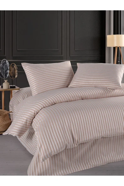 LUYASHOP Pamuklu Saten Tek Kişilik Lastikli Çarşaflı Nevresim Takımı Gül Kurusu - 9