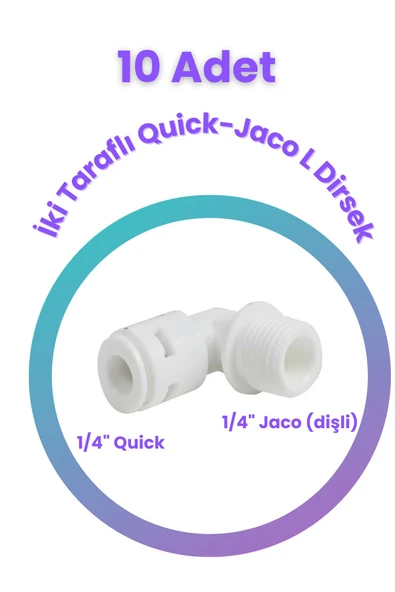 water jobs 10 Adet Su Arıtma Filte Bağlantı Dirseği 1/4" (JACO-YİVLİ-VİDALI Bağlantı) - 1