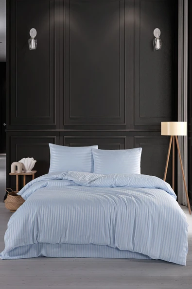 LUYASHOP Pamuklu Saten Çizgili Çift Kişilik Lastikli Çarşaflı Nevresim Takımı Gül Kurusu - 8