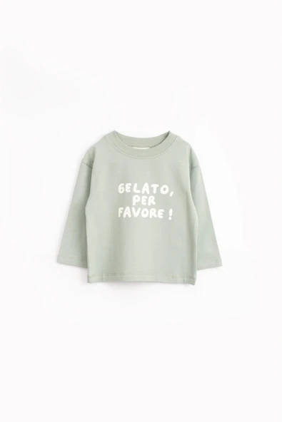 Baskılı Uzun Kollu Tişört – Haki