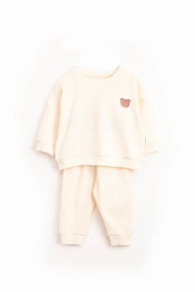 İkili Takım – Krem Ayıcık Nakışlı Waffle Kumaş ürün görseli