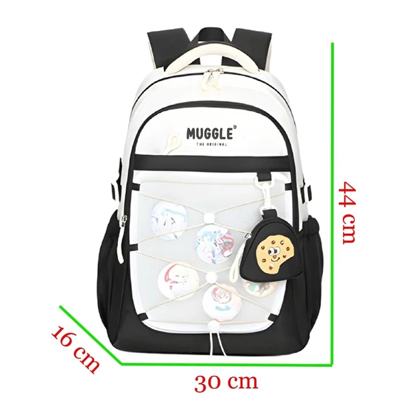 Muggle 3 Bölmeli Anime Girl Kolej Okul Sırt Çantası Siyah (MU-1988) - Resim 2