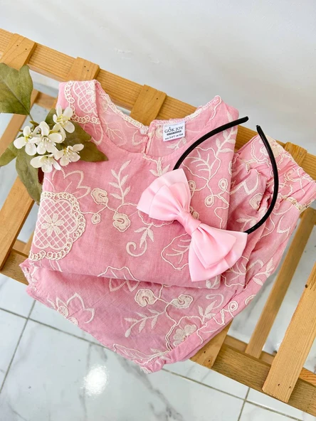 Gök Joy Kız Çocuk Çiçek Desenli Takım – Pembe - 3