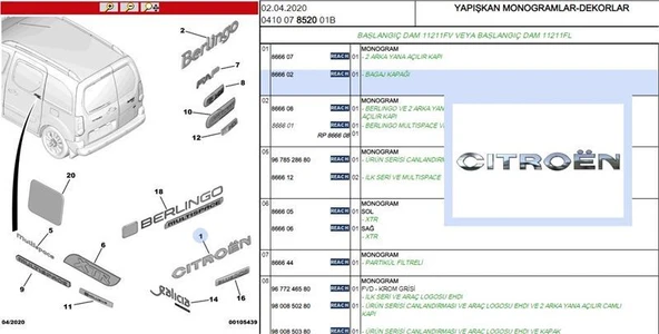 CITROEN YAZISI CITROEN NEMO PSA ORJİNAL 8666.26
