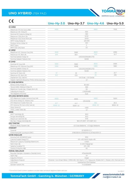 TommaTech Uno Hybrid 5.0kW Tek Faz İnverter - Resim 3
