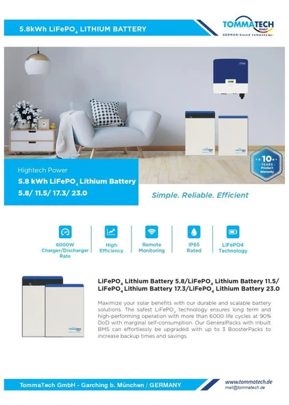 TommaTech Hightech Power BoosterPack 5.8kWh Lityum Batarya BTRY-TT-HP-04-5.8-BP - Resim 2
