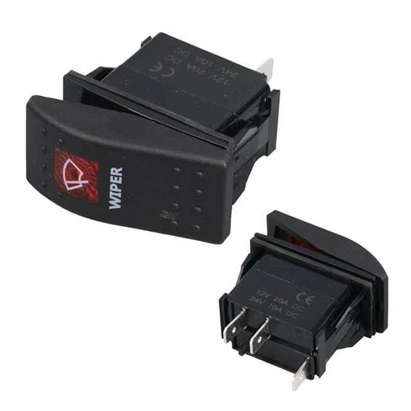 PowerMaster Silecek Sembollü Işıklı 3 Pinli On-Off 12-24V Marin Switch ürün görseli