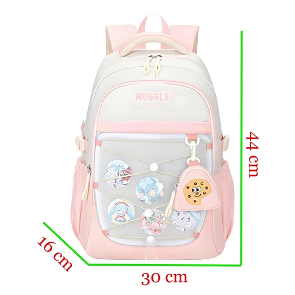 Muggle 3 Bölmeli Anime Girl Kolej Okul Sırt Çantası Pembe (MU-1964) - Resim 2
