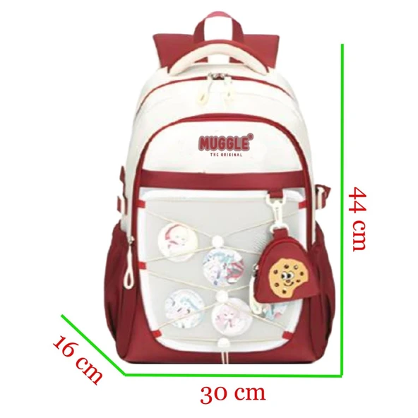 Muggle 3 Bölmeli Anime Girl Kolej Okul Sırt Çantası Bordo (MU-1940) - Resim 2