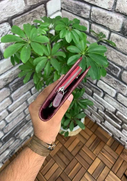Guard Bordo Hakiki Deri Kadın Cüzdanı & El Çantası P2227 - Resim 4