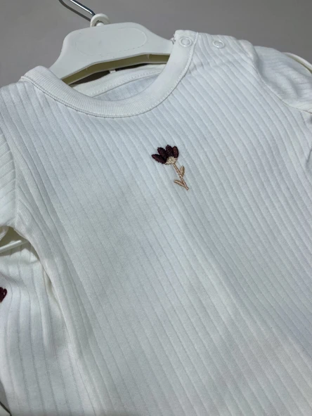 Bebek İkili Zıbın Takım – Krem Çiçek Desenli - 6