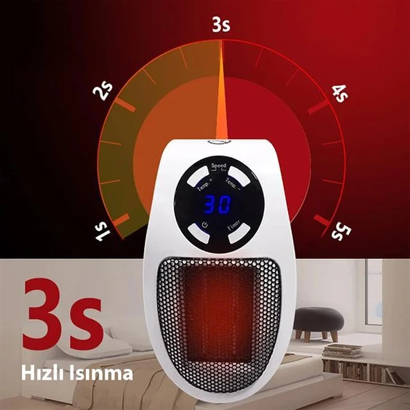 PowerMaster PM-20327 500 Watt Priz Tipi Uzaktan Kumandalı Taşınabilir Isıtıcı (Zamanlayıcı - Otomatik Kapanma) - 3