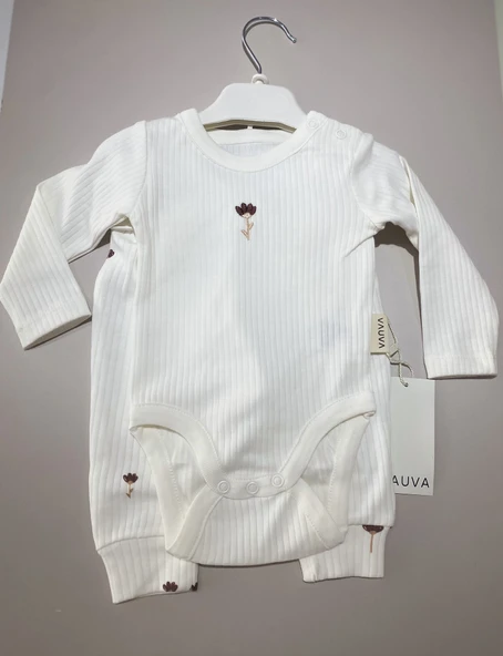 Bebek İkili Zıbın Takım – Krem Çiçek Desenli - 3