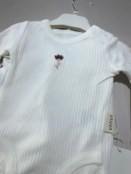 Bebek İkili Zıbın Takım – Krem Çiçek Desenli - 5