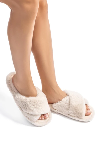 TWIGY TW ÇAPRAZ PELUŞ BEJ KADIN EV TERLİK 36/41 - 3