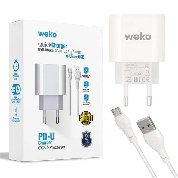 Weko WK-21441 PDU QC 3.0 Amper Telefon Şarj Adaptörü + Micro USB Kablo ürün görseli 1