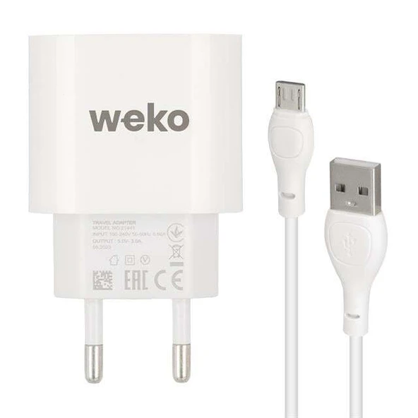 Weko WK-21441 PDU QC 3.0 Amper Telefon Şarj Adaptörü + Micro USB Kablo - Resim 2