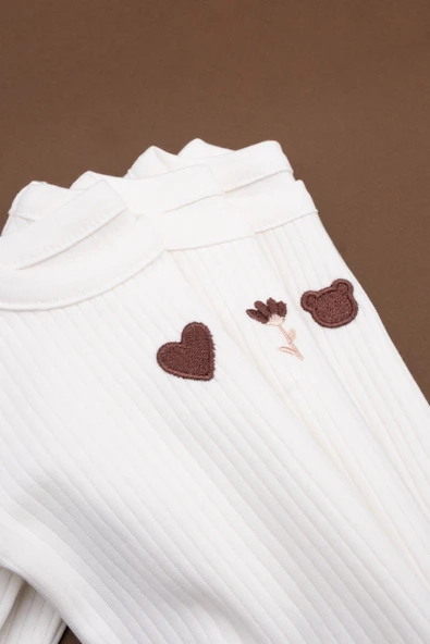 Bebek İkili Zıbın Takım – Krem Çiçek Desenli - 2