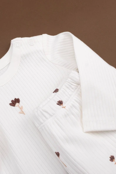 Bebek İkili Zıbın Takım – Krem Çiçek Desenli