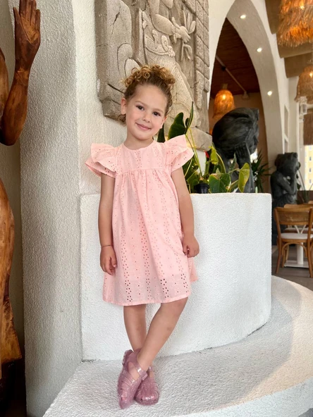 La Ciel Paris Dantel Detaylı Elbise – Somon - 2