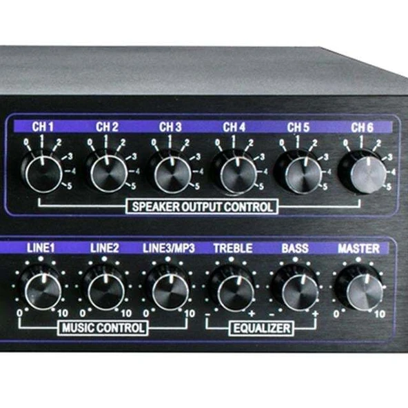 Dexun D-400 500 W USB-SD-BT 4-16 Ohm 6 Bölgeli 2 Mik. 3 Aux Giriş Trafolu Mixer Anfi - Resim 3