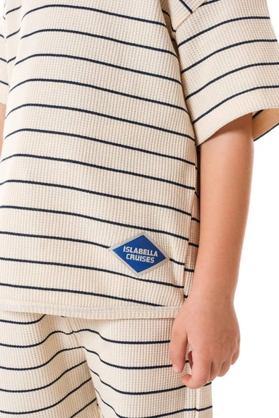 Çocuk Çizgili İkili Waffle Kumaş Takım – Kısa Kol Tişört & Pantolon - Resim 2