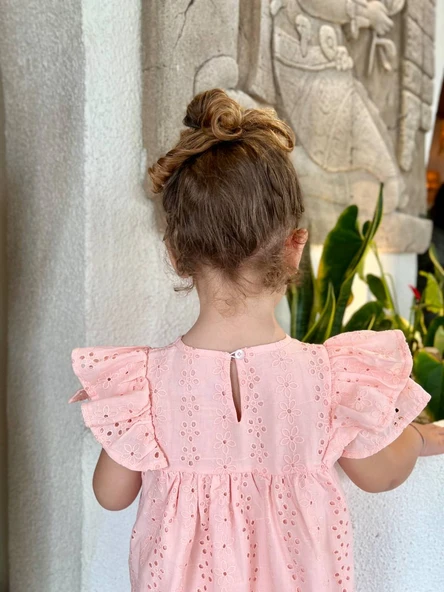 La Ciel Paris Dantel Detaylı Elbise – Somon - 3