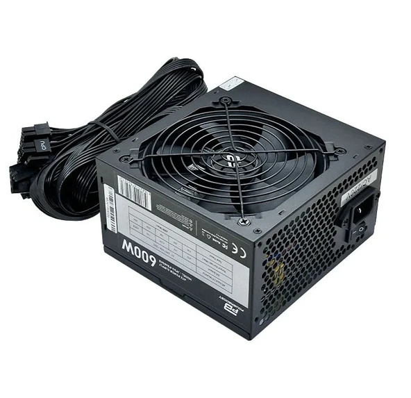PowerBoost PB600AB 600W APFC 2*PCI-E 6+2 Pin 12cm Siyah Fanlı ATX PSU (Bulk) - 1