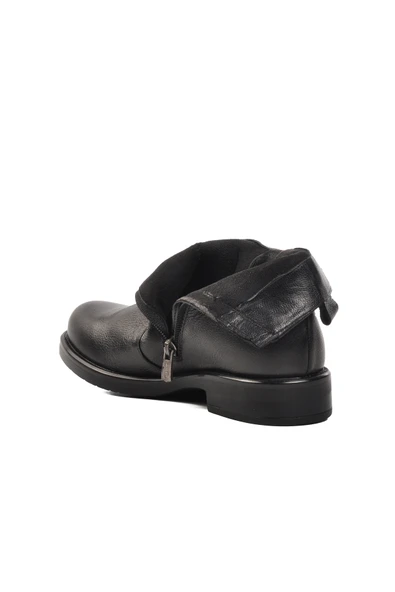 Venüs Siyah Hakiki Deri Fermuarlı Kadın Bot - Resim 4