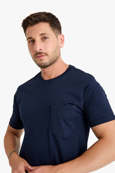 Bisiklet Yaka Kalem Cepli T-shirt - 2