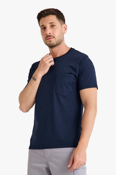 Bisiklet Yaka Kalem Cepli T-shirt - 4