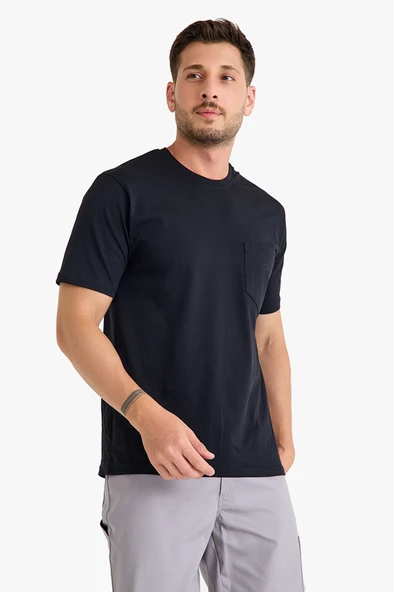 Bisiklet Yaka Kalem Cepli T-shirt - 5