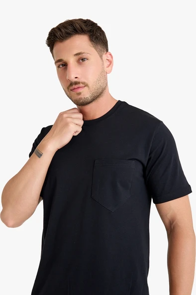 Bisiklet Yaka Kalem Cepli T-shirt - 7