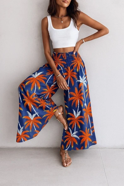 Lucky Life Kadın Yüksek Bel Lastikli Desenli Süprem Pantolon - Resim 3