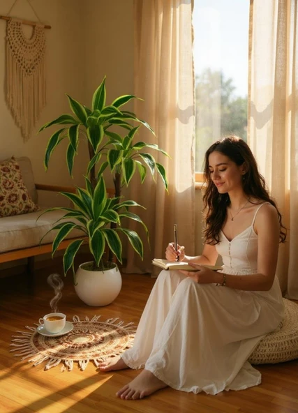 Yapay Ağacı Yukka Sarı Şeritli Draceena Ağacı Beyaz Küre Saksıda 100*50cm - Resim 8