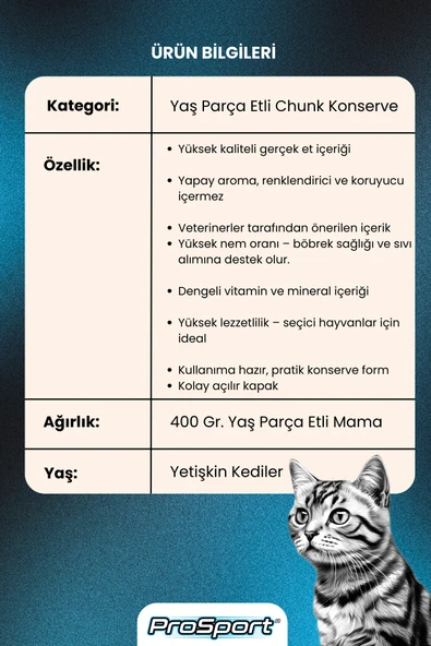 PROSPORT CHUNK SOMONLU YETİŞKİN KEDİ KONSERVE MAMA 400GR - 3