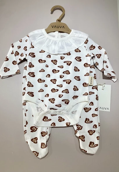 Bebek Zıbın & Pantolon Takımı – Kalpli Desen - 4